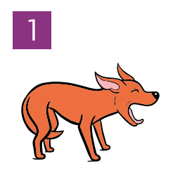 Graphic of dog yawning and tail between legs © RSPCA