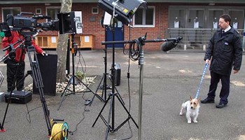 RSPCA staff making an advert at RSPCA Leybourne Animal Centre using animals