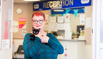 TV presenter Jo Brand holding a kitten © Channel 5/ RSPCA