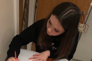 Felicity doing ome drawings