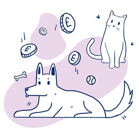 Cat and dog with pound coins illustration