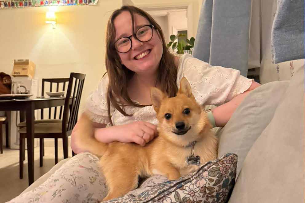 Four-month-old Maisy with her new owner in Herftordshire.