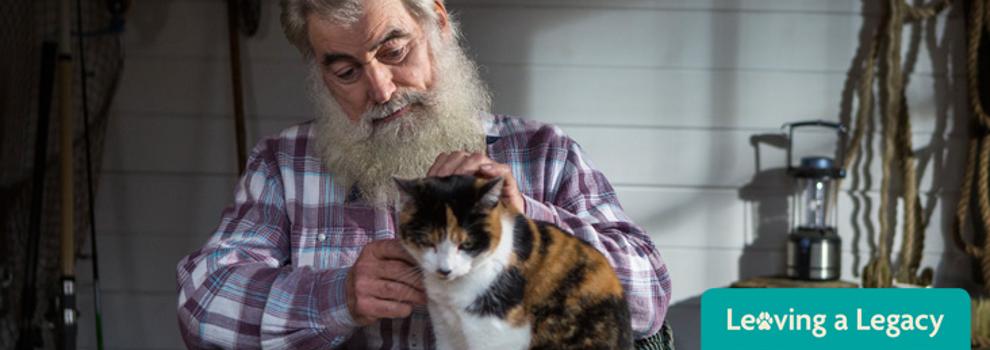 Man holding white, black and ginger cat