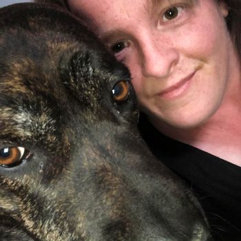 close-up selfie of dog with female owner © RSPCA