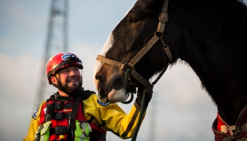 animal rescue officer with a horse smiling