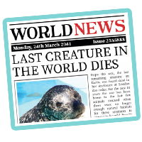 Fictional newspaper article about the last creature on earth