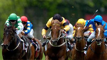 Jockeys and race horses head-on during a race © Jeff Crow / iStockphoto.com