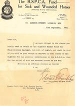 Thank you letter to a donor to the Fund for Sick and Wounded Horses © RSPCA