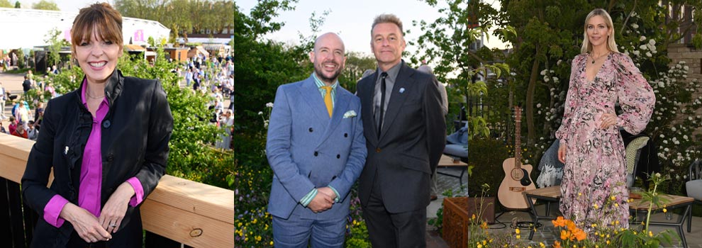 Collection of images from the RHS Chelsea Flower Show 2023 including Victoria Stilwell, Tom Allen, Chris Packham and Kate Lawler © Jonathan Hordle
