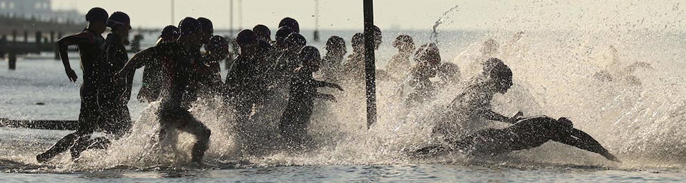 Swimmers taking part in a triathlon