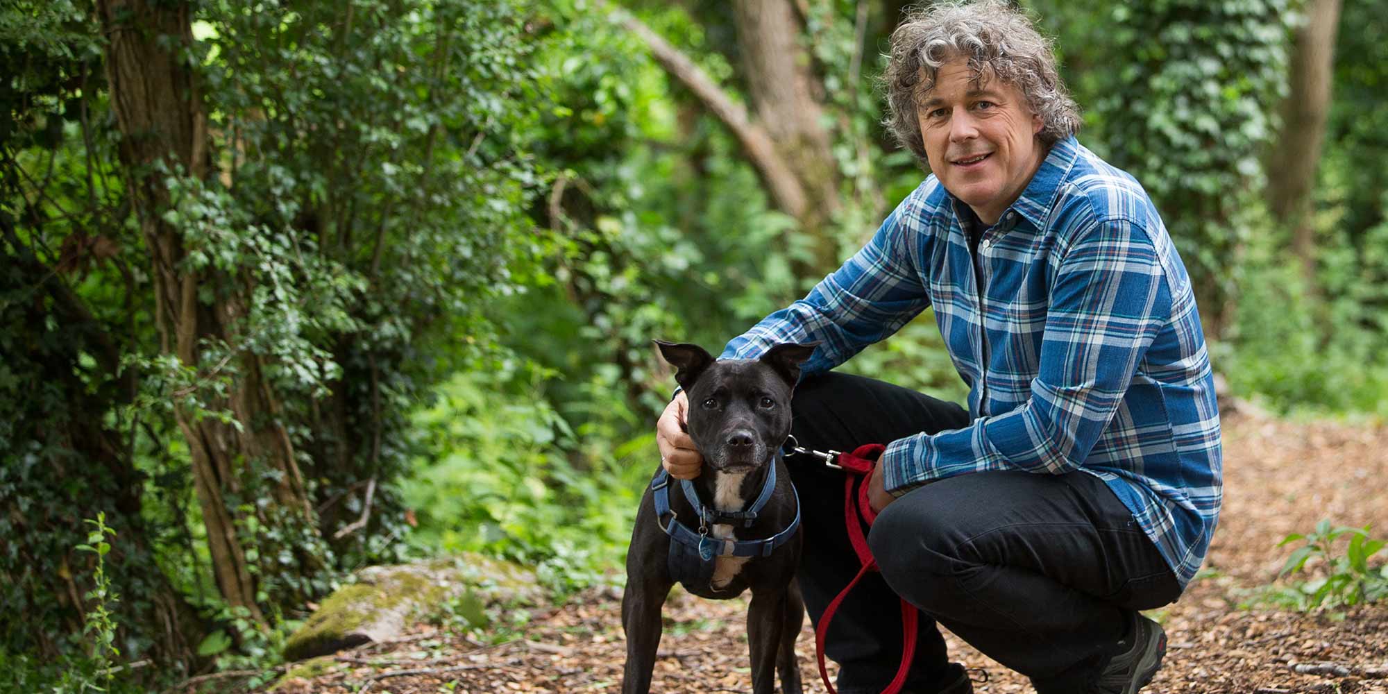 Alan Davies with rescued RSPCA Dog